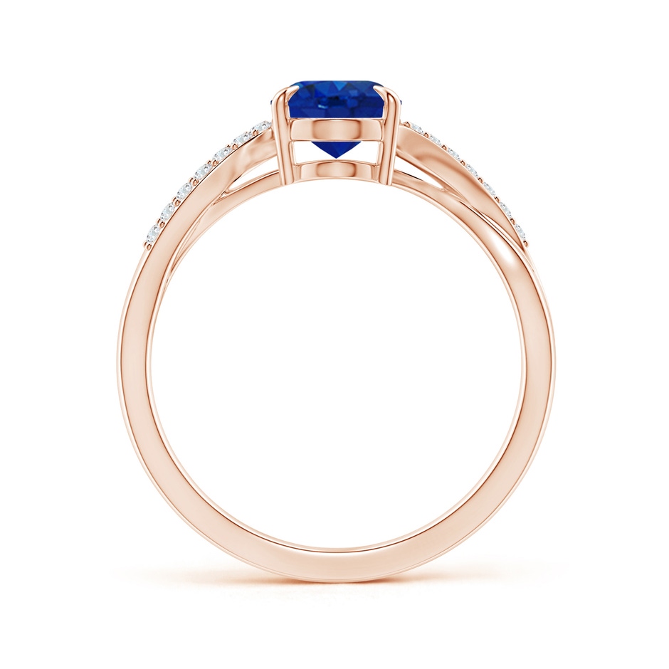 8x6mm AAA Oval Blue Sapphire Split Shank Ring with Diamond Accents in Rose Gold side-1