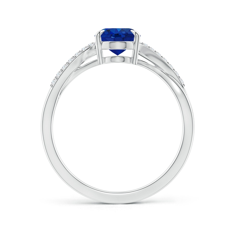 8x6mm AAA Oval Blue Sapphire Split Shank Ring with Diamond Accents in White Gold side-1