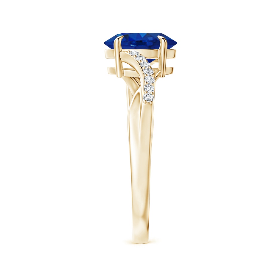 8x6mm AAA Oval Blue Sapphire Split Shank Ring with Diamond Accents in Yellow Gold side-2