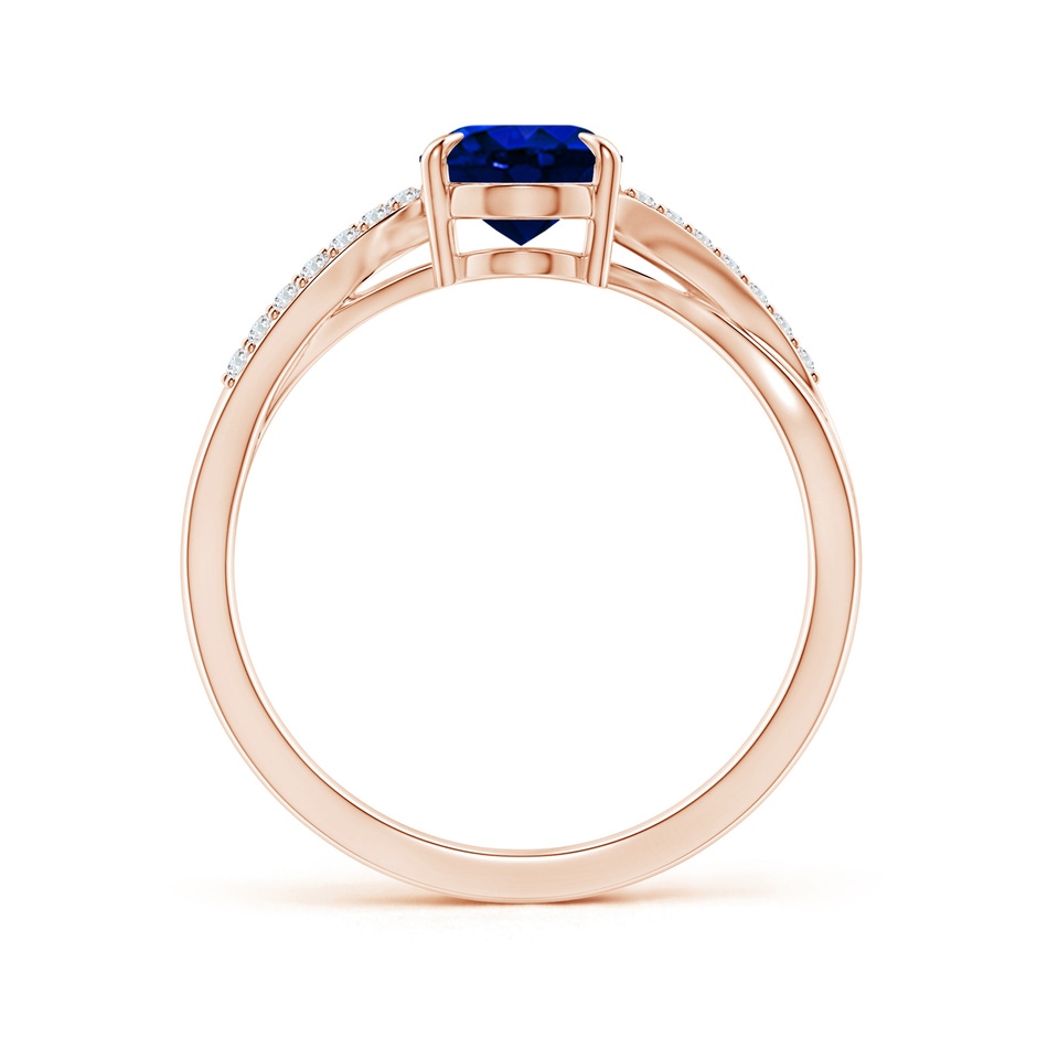 8x6mm AAAA Oval Blue Sapphire Split Shank Ring with Diamond Accents in Rose Gold side-1