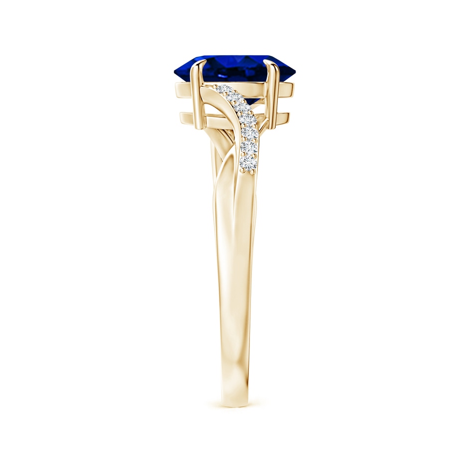 8x6mm AAAA Oval Blue Sapphire Split Shank Ring with Diamond Accents in Yellow Gold side-2