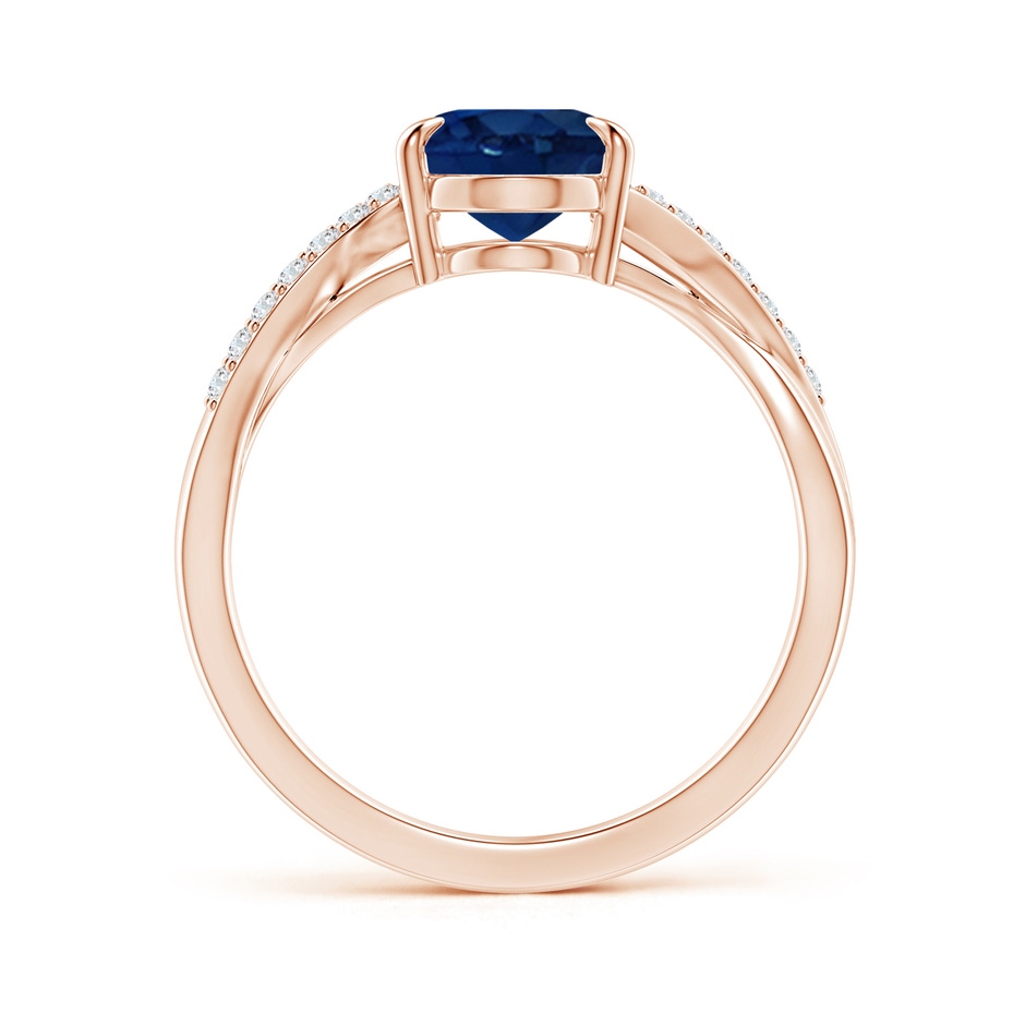 9x7mm AA Oval Blue Sapphire Split Shank Ring with Diamond Accents in Rose Gold side-1