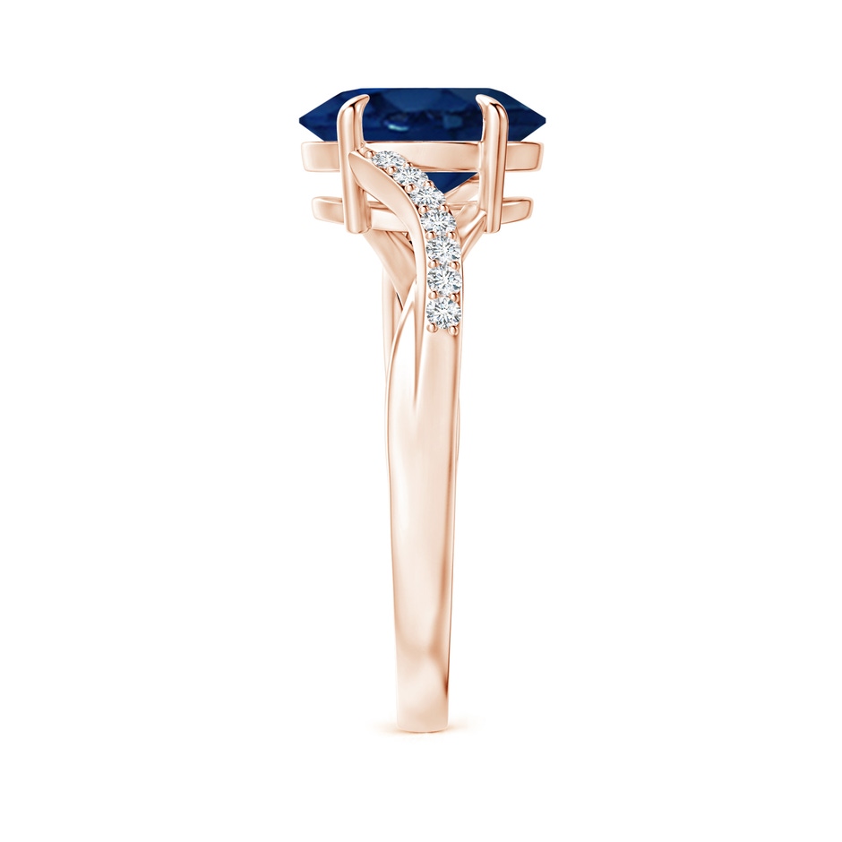 9x7mm AA Oval Blue Sapphire Split Shank Ring with Diamond Accents in Rose Gold side-2