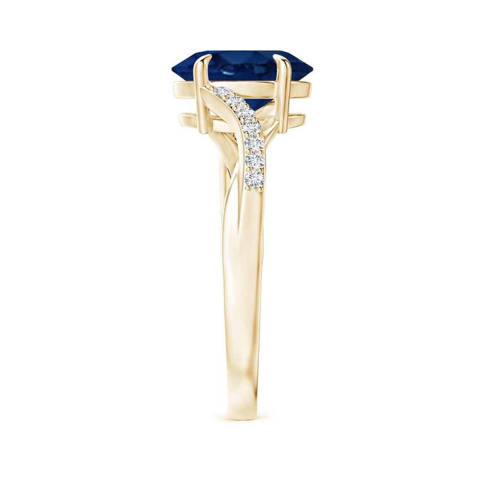 9x7mm AA Oval Blue Sapphire Split Shank Ring with Diamond Accents in Yellow Gold side-2
