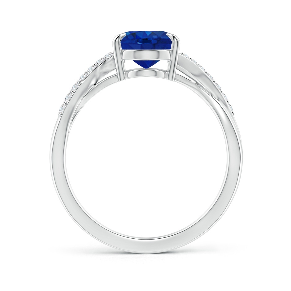 9x7mm AAA Oval Blue Sapphire Split Shank Ring with Diamond Accents in P950 Platinum side-1