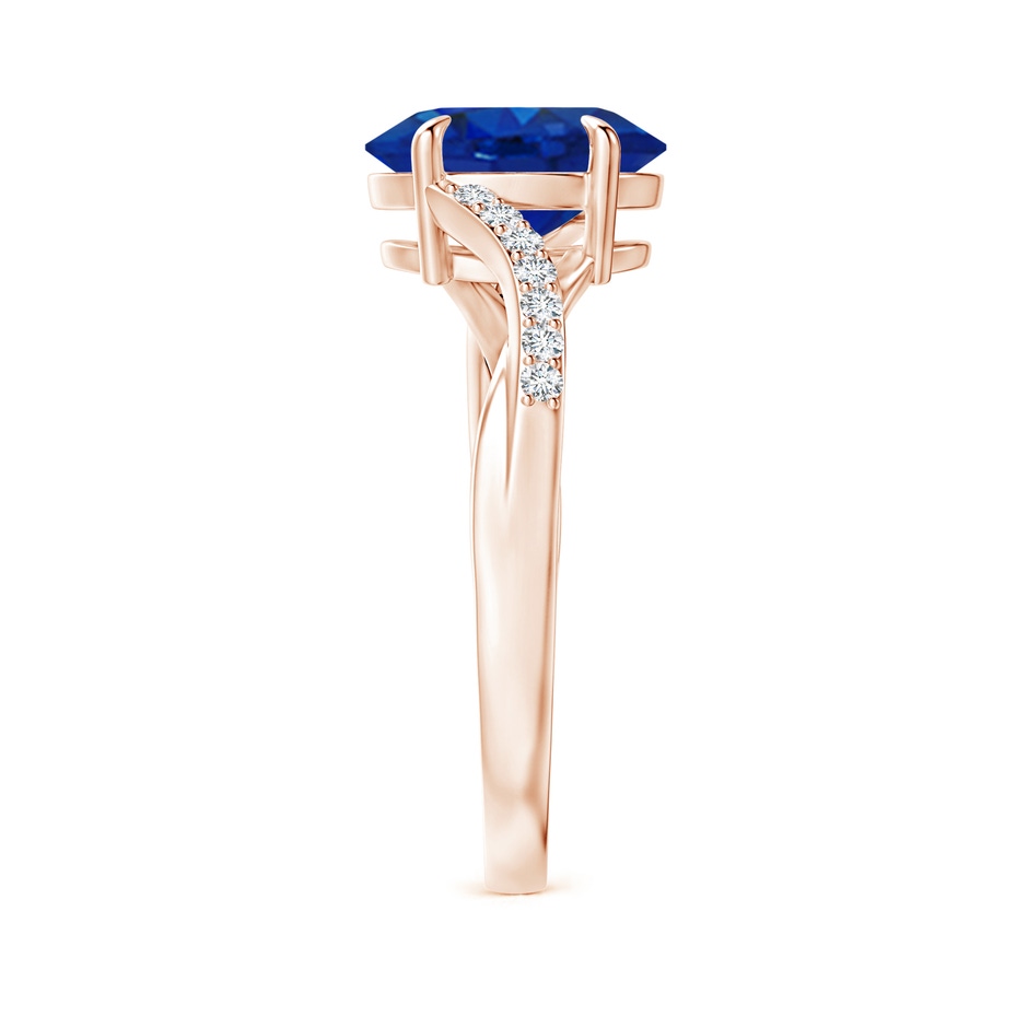 9x7mm AAA Oval Blue Sapphire Split Shank Ring with Diamond Accents in Rose Gold side-2