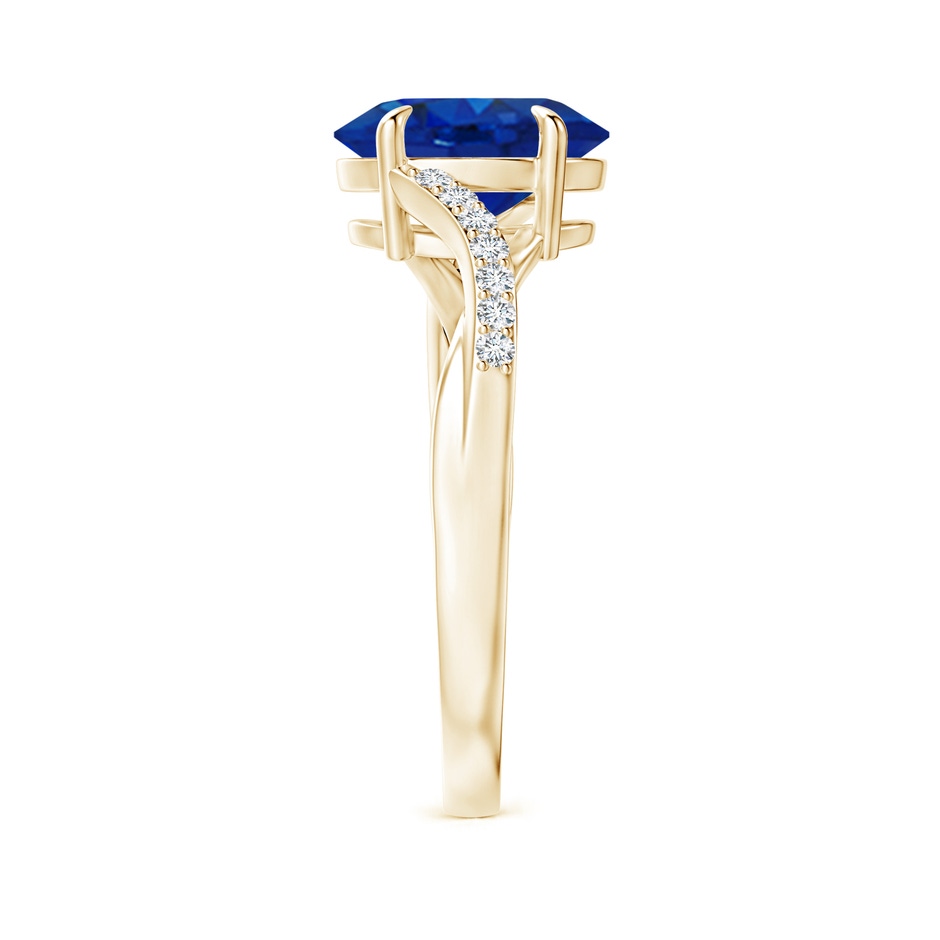 9x7mm AAA Oval Blue Sapphire Split Shank Ring with Diamond Accents in Yellow Gold side-2
