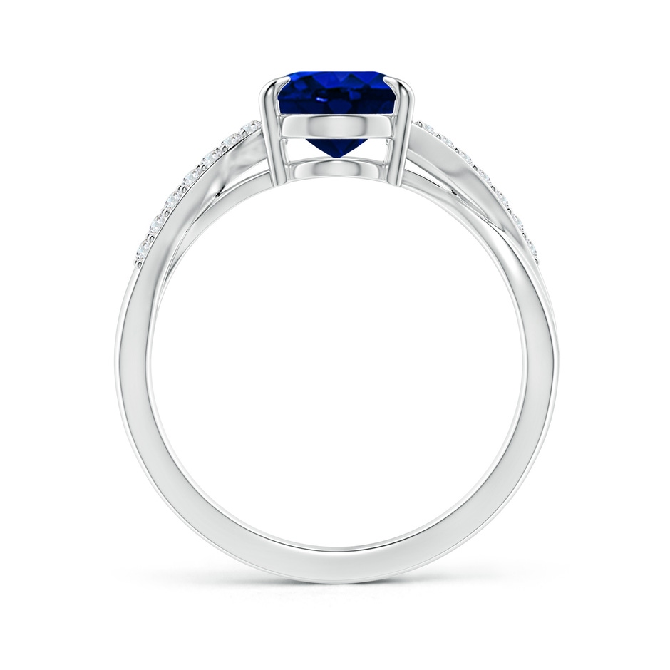 9x7mm AAAA Oval Blue Sapphire Split Shank Ring with Diamond Accents in P950 Platinum side-1