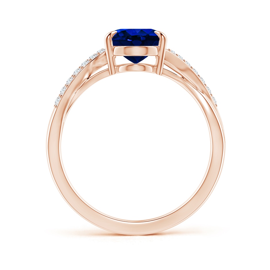 9x7mm AAAA Oval Blue Sapphire Split Shank Ring with Diamond Accents in Rose Gold side-1