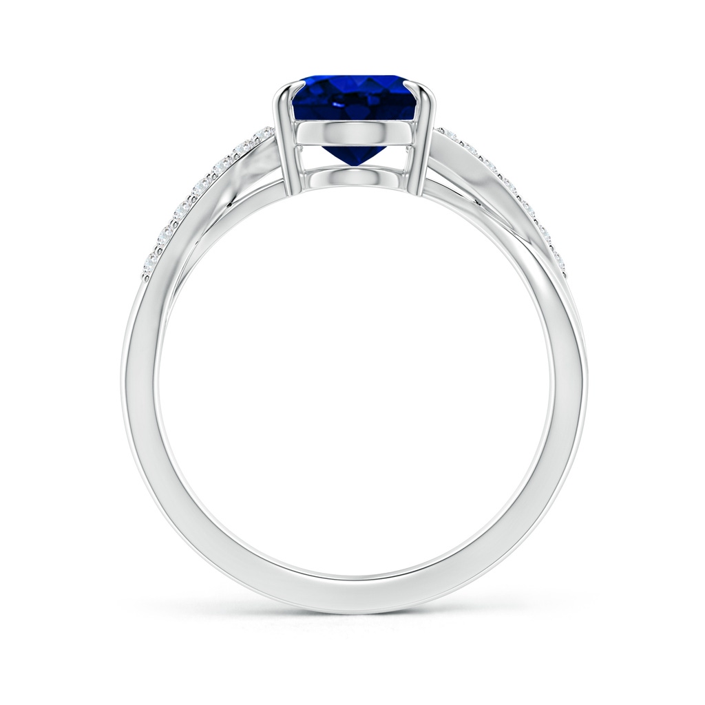9x7mm Lab-Grown Oval Blue Sapphire Split Shank Ring with Diamond Accents in White Gold - side_1