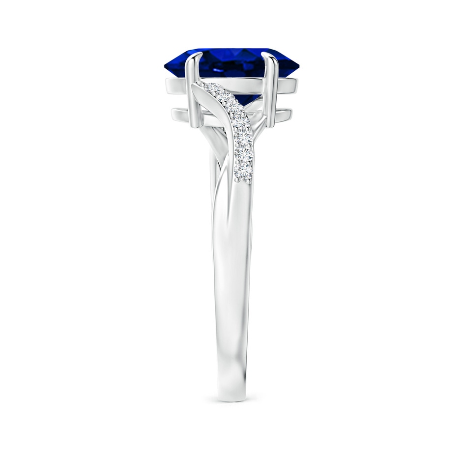 9x7mm Lab-Grown Oval Blue Sapphire Split Shank Ring with Diamond Accents in White Gold side-2