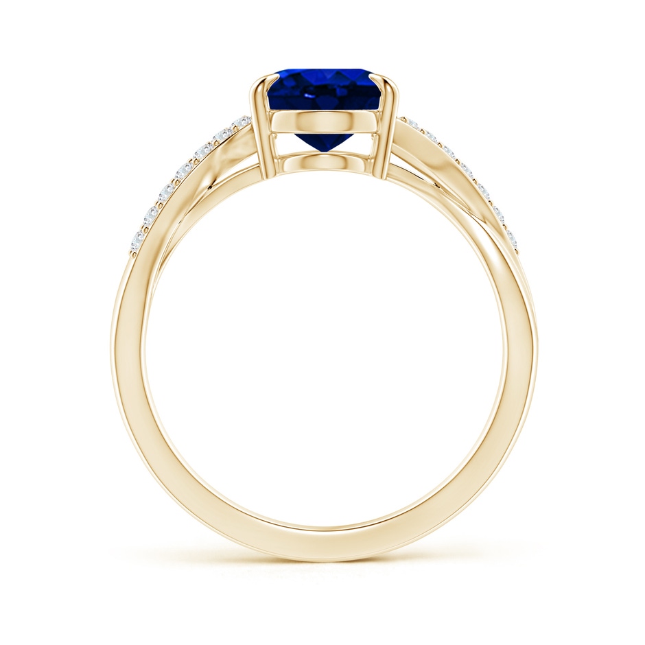9x7mm AAAA Oval Blue Sapphire Split Shank Ring with Diamond Accents in Yellow Gold side-1