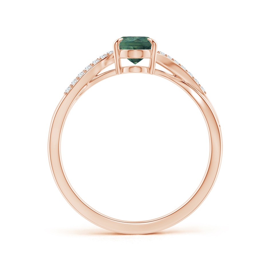 7x5mm AA Oval Teal Montana Sapphire Split Shank Ring with Diamond Accents in Rose Gold side-1