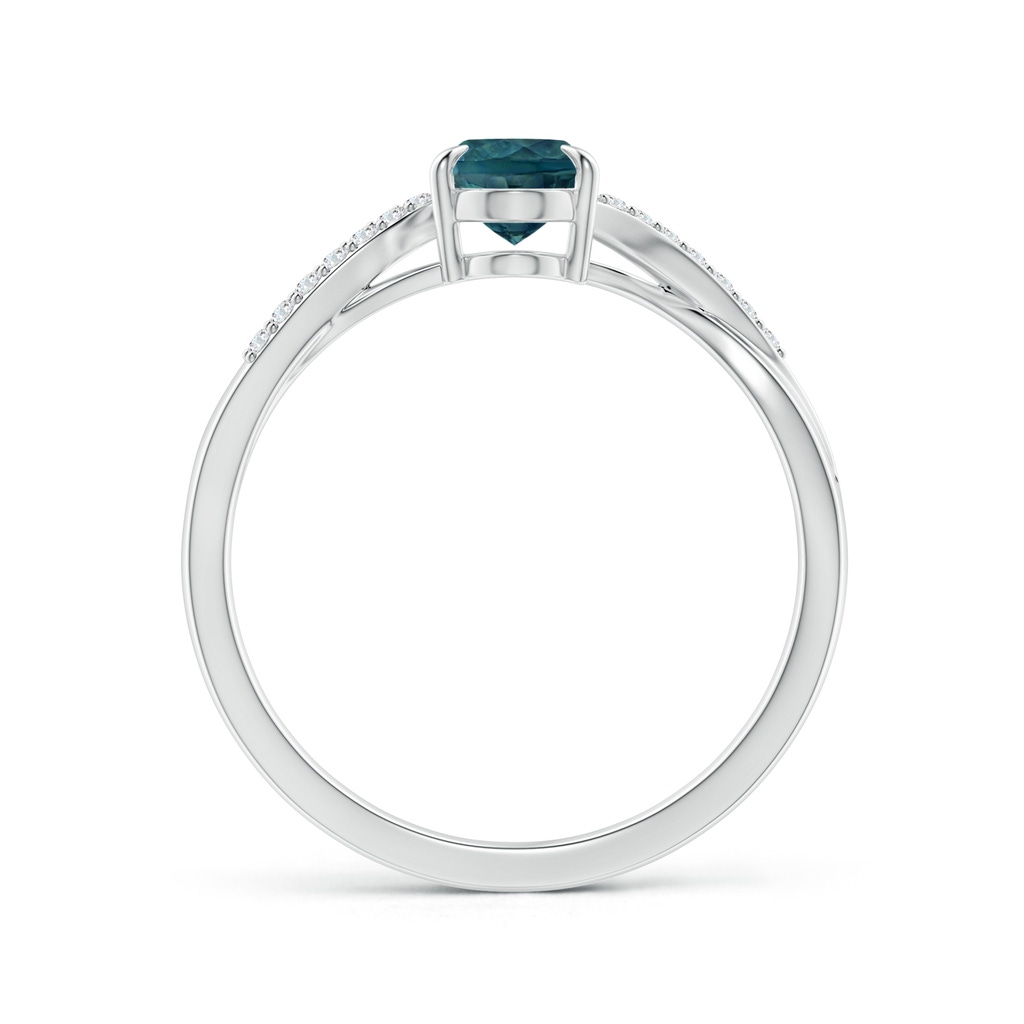 7x5mm AAA Oval Teal Montana Sapphire Split Shank Ring with Diamond Accents in P950 Platinum - side_1