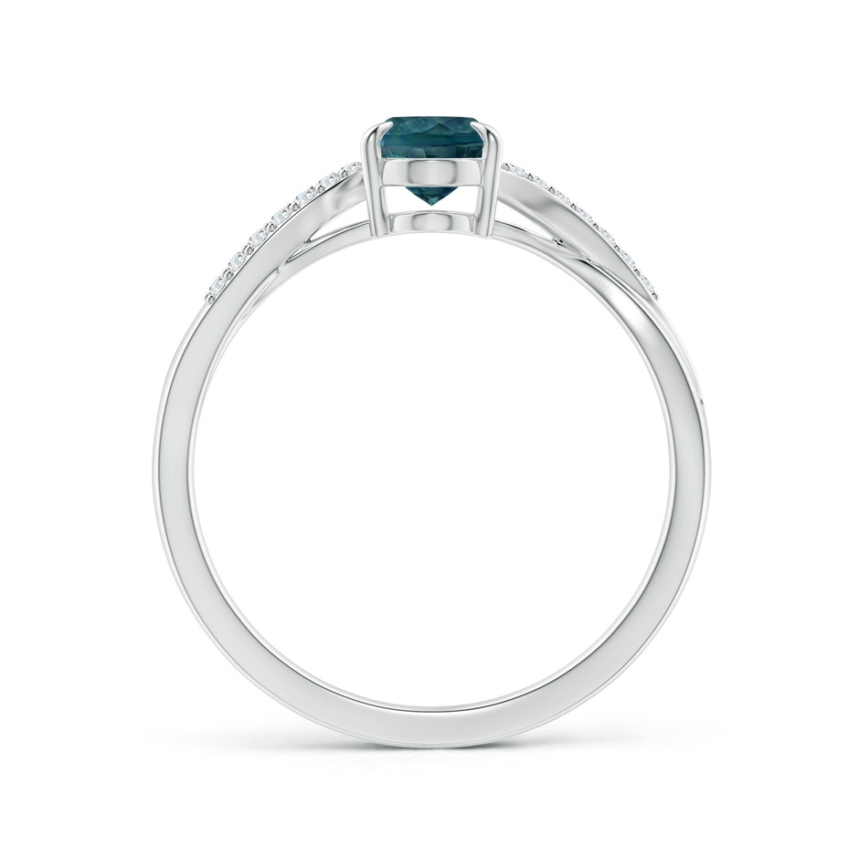 7x5mm AAA Oval Teal Montana Sapphire Split Shank Ring with Diamond Accents in P950 Platinum side-1