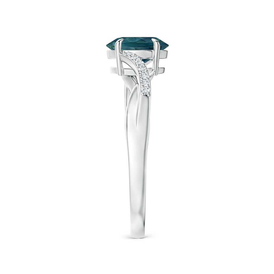 7x5mm AAA Oval Teal Montana Sapphire Split Shank Ring with Diamond Accents in P950 Platinum side-2