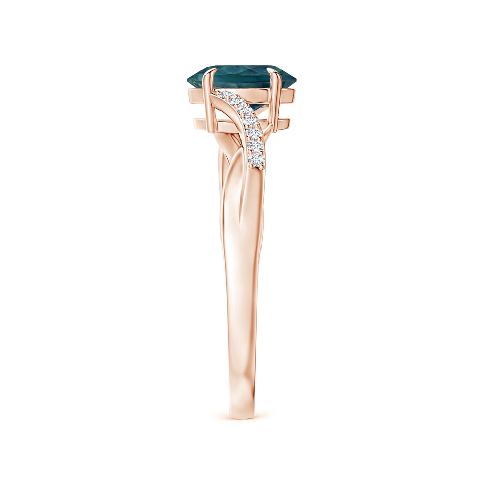 7x5mm AAA Oval Teal Montana Sapphire Split Shank Ring with Diamond Accents in Rose Gold side-2