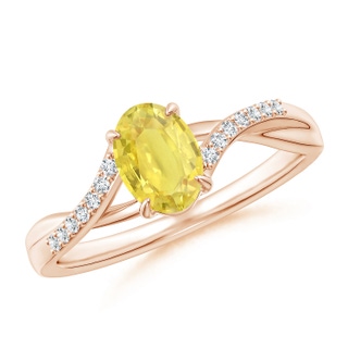 7x5mm A Oval Yellow Sapphire Split Shank Ring with Diamond Accents in 9K Rose Gold