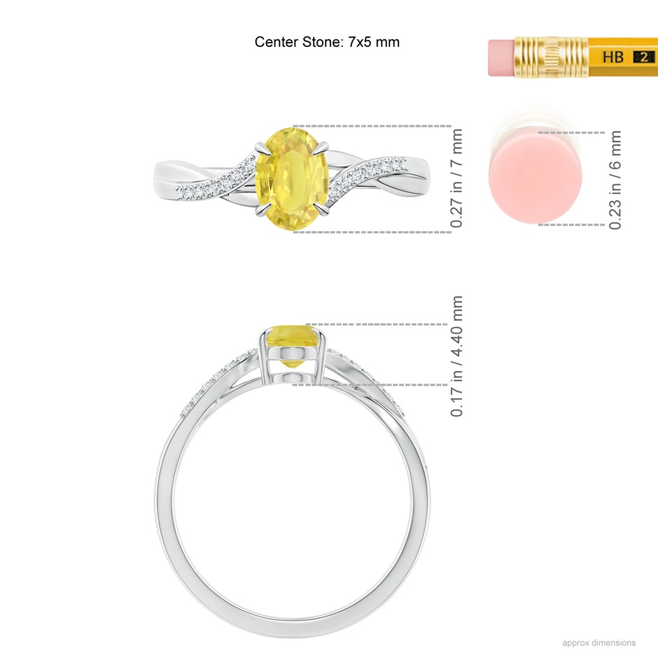 7x5mm A Oval Yellow Sapphire Split Shank Ring with Diamond Accents in P950 Platinum ruler