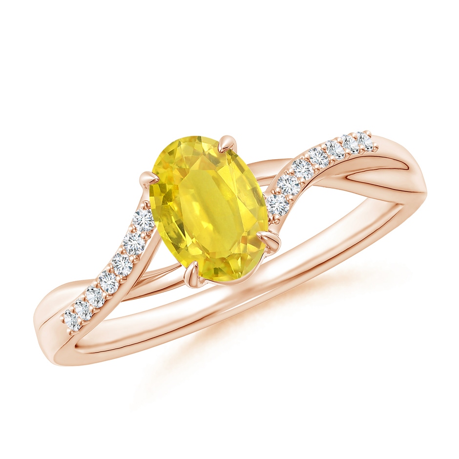 7x5mm AA Oval Yellow Sapphire Split Shank Ring with Diamond Accents in Rose Gold 