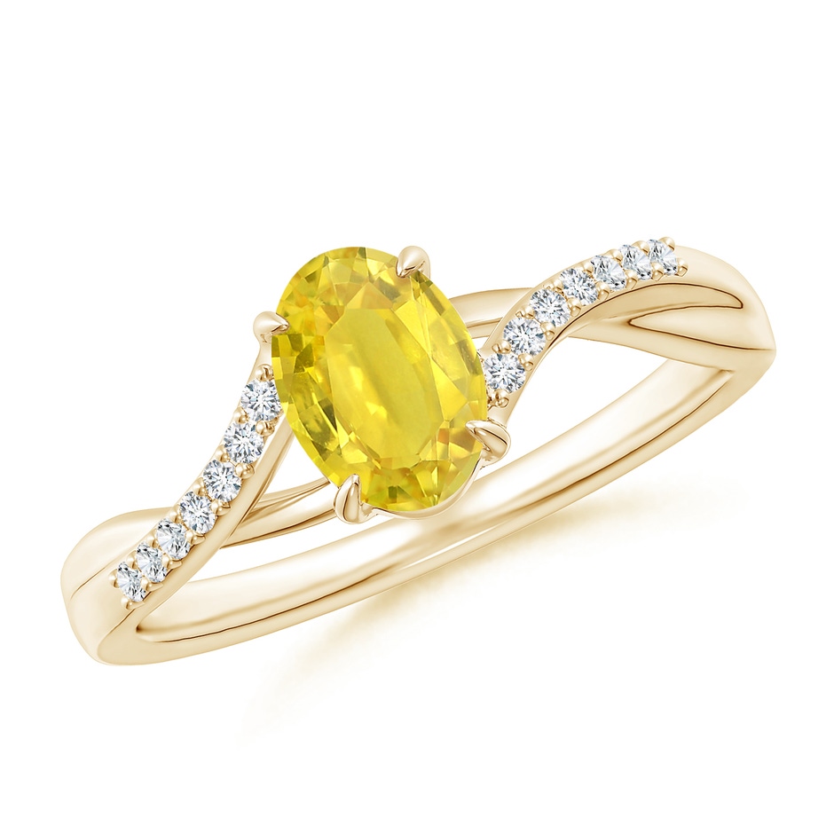 7x5mm AA Oval Yellow Sapphire Split Shank Ring with Diamond Accents in Yellow Gold 