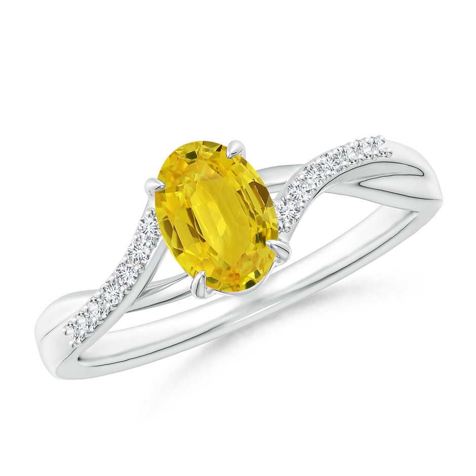 7x5mm AAA Oval Yellow Sapphire Split Shank Ring with Diamond Accents in White Gold 