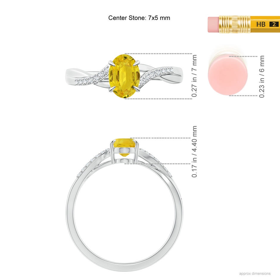 7x5mm AAA Oval Yellow Sapphire Split Shank Ring with Diamond Accents in White Gold ruler