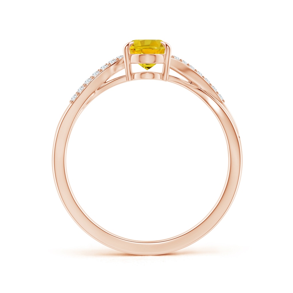 7x5mm AAAA Oval Yellow Sapphire Split Shank Ring with Diamond Accents in Rose Gold - side 199