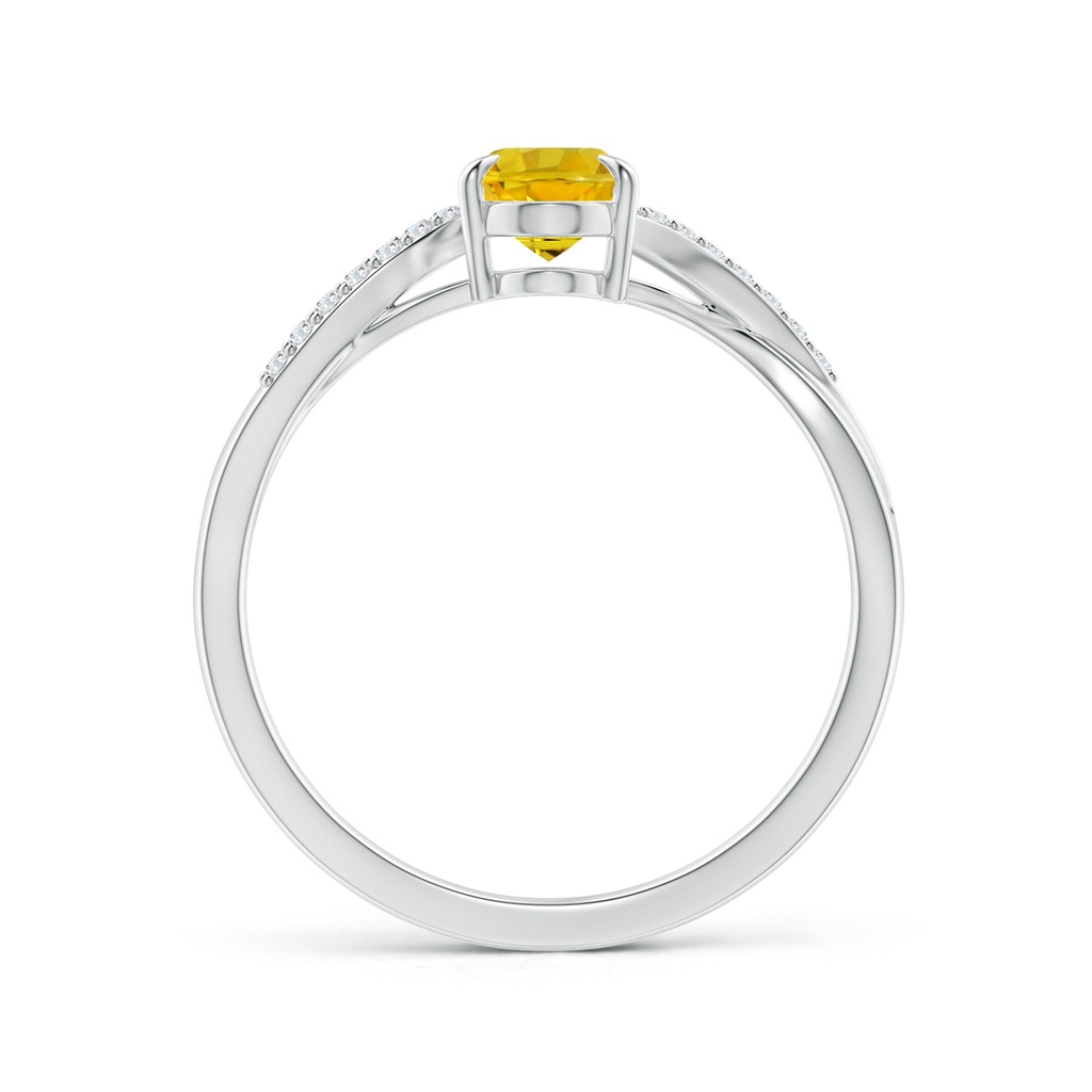 7x5mm AAAA Oval Yellow Sapphire Split Shank Ring with Diamond Accents in White Gold - side 199