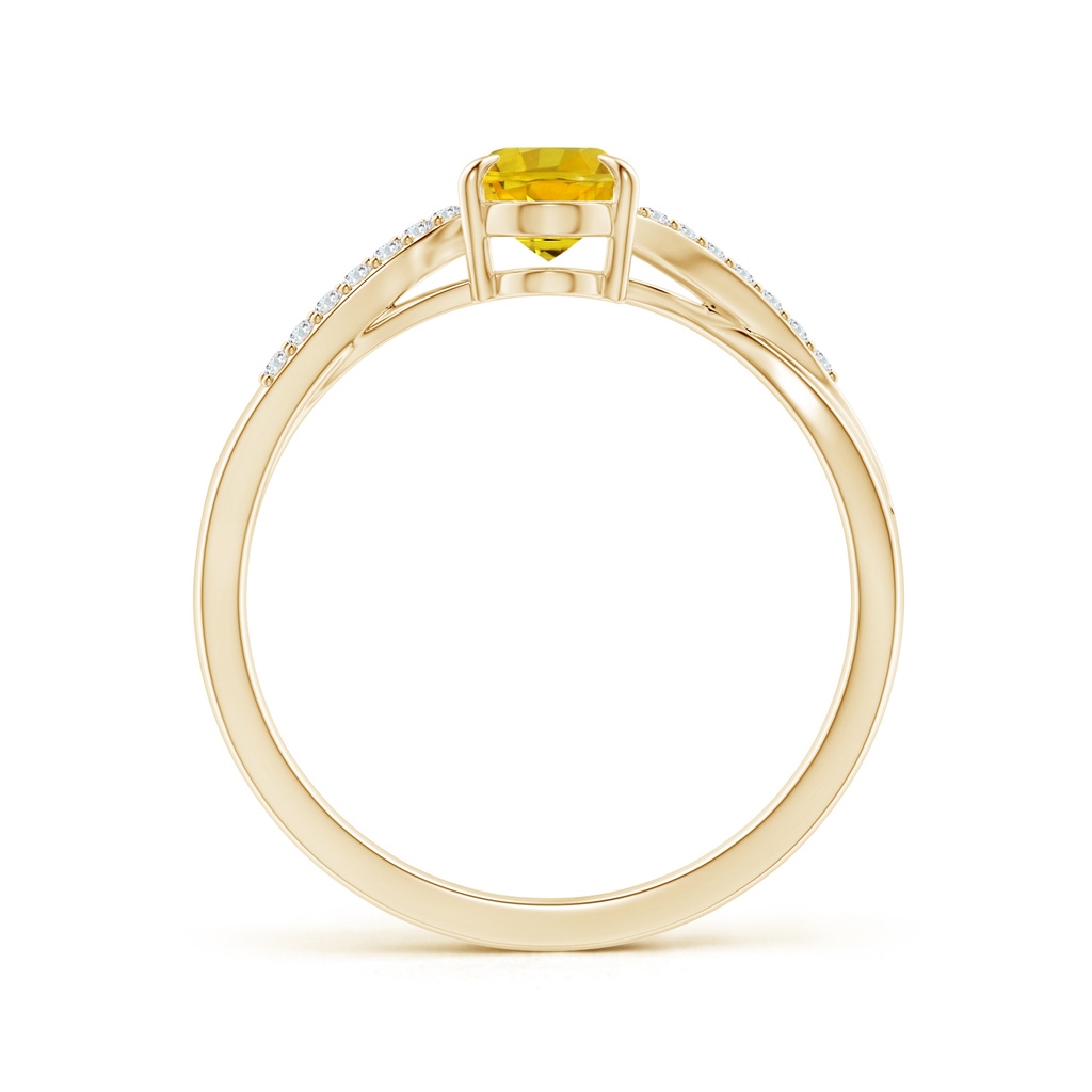 7x5mm AAAA Oval Yellow Sapphire Split Shank Ring with Diamond Accents in Yellow Gold Side 199