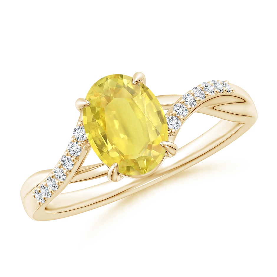 8x6mm A Oval Yellow Sapphire Split Shank Ring with Diamond Accents in Yellow Gold 