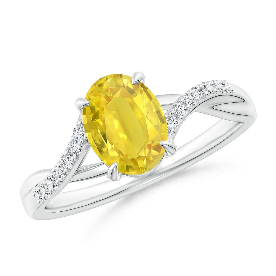 8x6mm AA Oval Yellow Sapphire Split Shank Ring with Diamond Accents in White Gold 