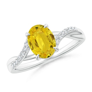 8x6mm AAA Oval Yellow Sapphire Split Shank Ring with Diamond Accents in White Gold
