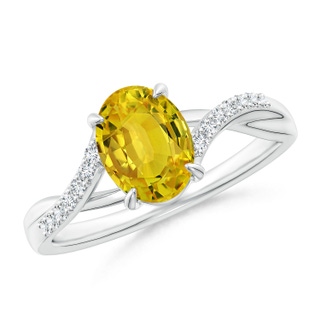 8x6mm AAAA Oval Yellow Sapphire Split Shank Ring with Diamond Accents in P950 Platinum