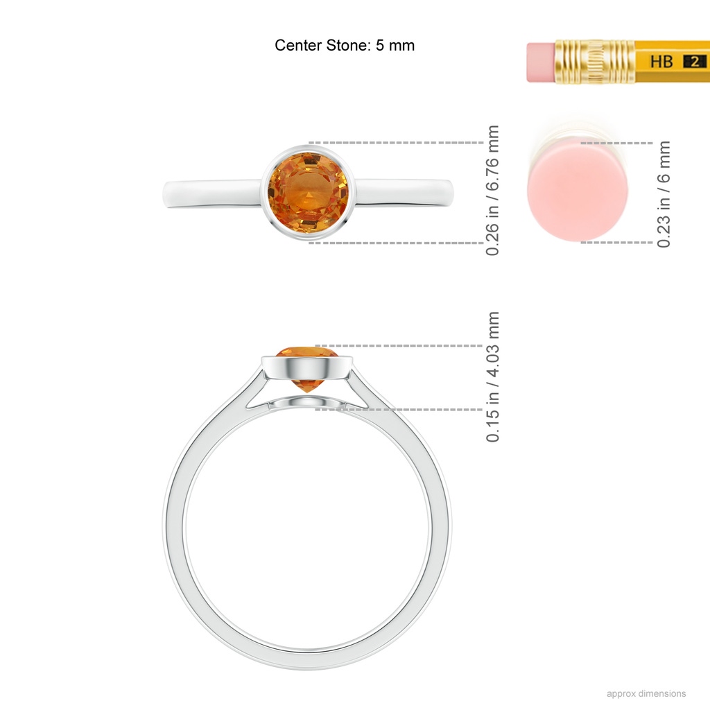 5mm AAA Classic Bezel-Set Round Orange Sapphire Solitaire Ring in White Gold Ruler