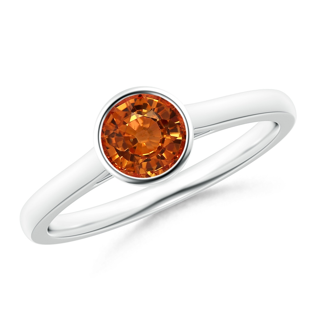 5mm AAAA Classic Bezel-Set Round Orange Sapphire Solitaire Ring in White Gold