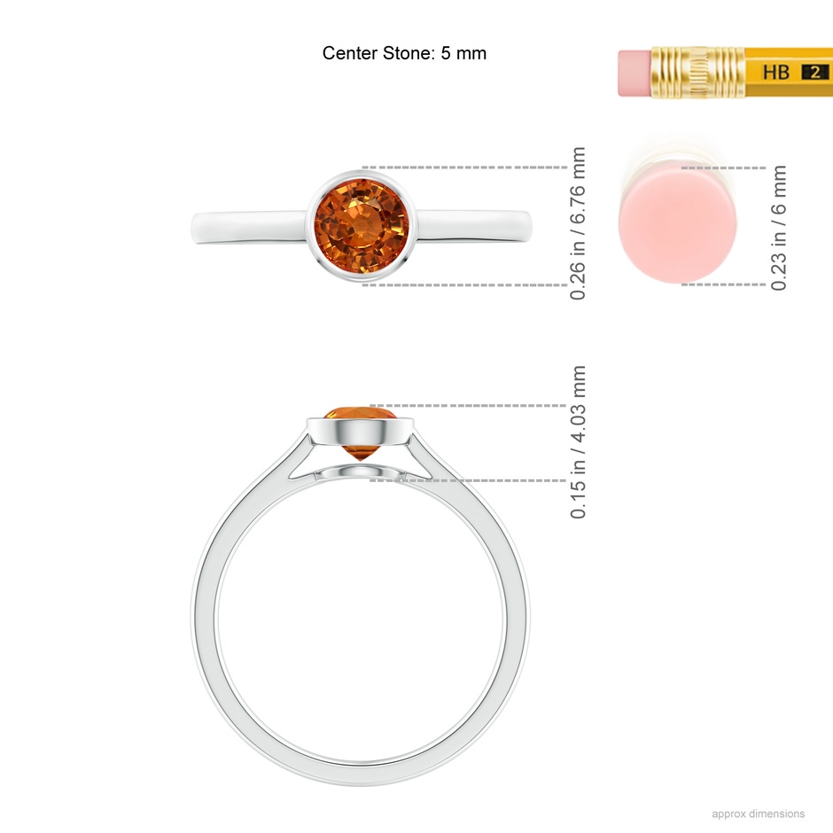 5mm AAAA Classic Bezel-Set Round Orange Sapphire Solitaire Ring in White Gold ruler