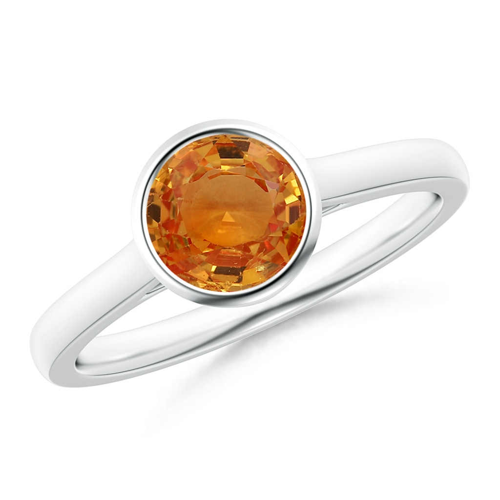6mm AAA Classic Bezel-Set Round Orange Sapphire Solitaire Ring in White Gold