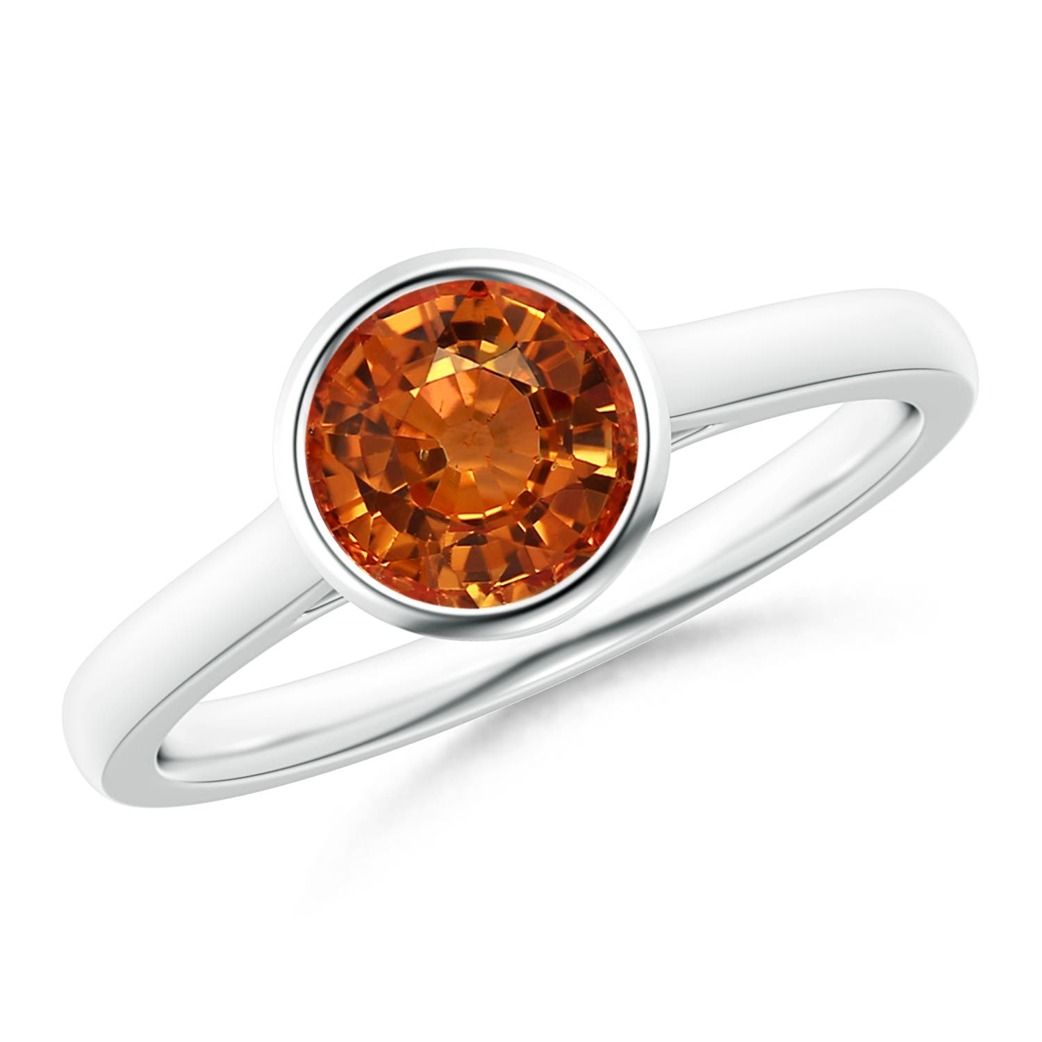 6mm AAAA Classic Bezel-Set Round Orange Sapphire Solitaire Ring in 18CT White Gold