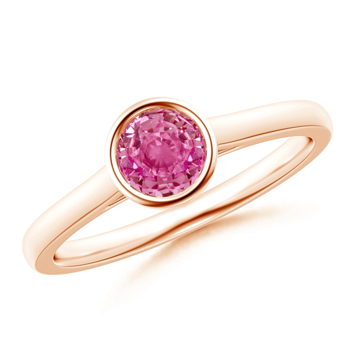 5mm AAA Classic Bezel-Set Round Pink Sapphire Solitaire Ring in Rose Gold 