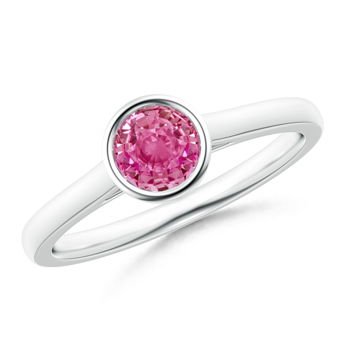 5mm AAA Classic Bezel-Set Round Pink Sapphire Solitaire Ring in S999 Silver 