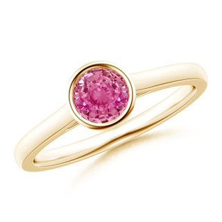 5mm AAA Classic Bezel-Set Round Pink Sapphire Solitaire Ring in Yellow Gold