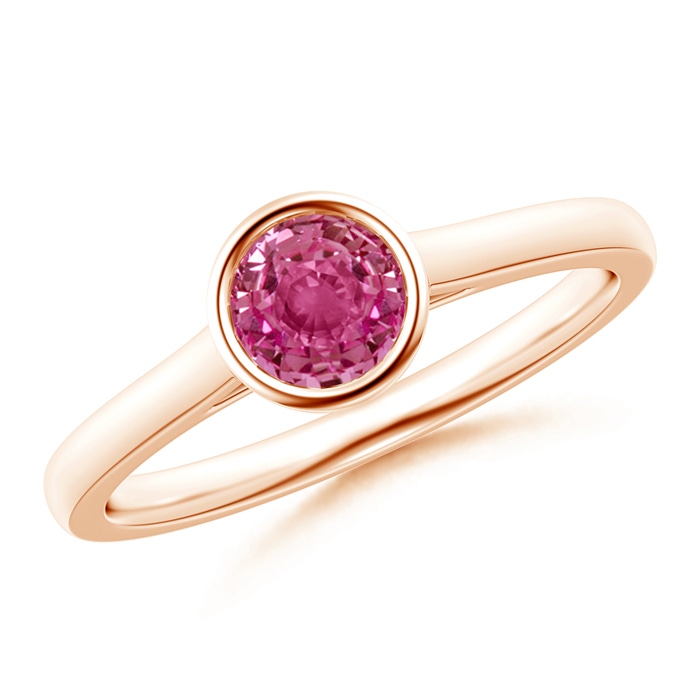 5mm AAAA Classic Bezel-Set Round Pink Sapphire Solitaire Ring in Rose Gold 