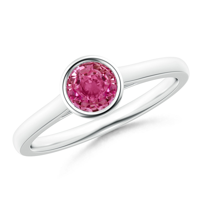 5mm AAAA Classic Bezel-Set Round Pink Sapphire Solitaire Ring in White Gold