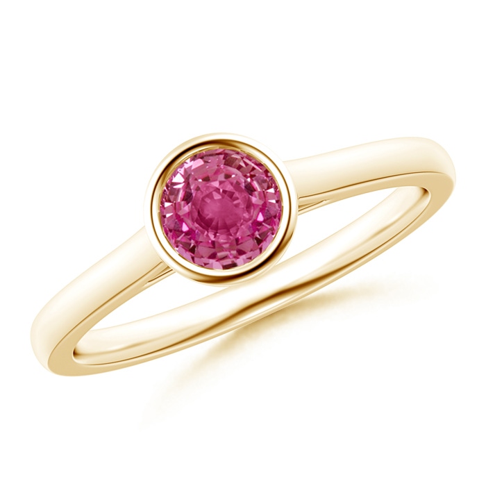 5mm AAAA Classic Bezel-Set Round Pink Sapphire Solitaire Ring in Yellow Gold 