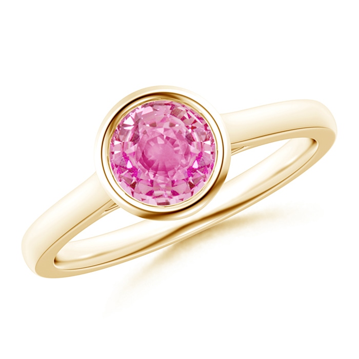 6mm AA Classic Bezel-Set Round Pink Sapphire Solitaire Ring in Yellow Gold 