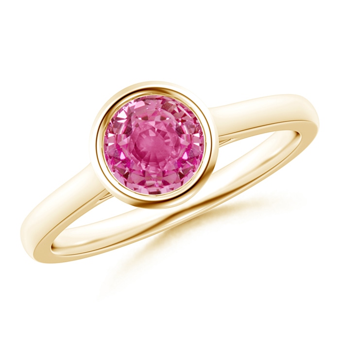 6mm AAA Classic Bezel-Set Round Pink Sapphire Solitaire Ring in Yellow Gold 