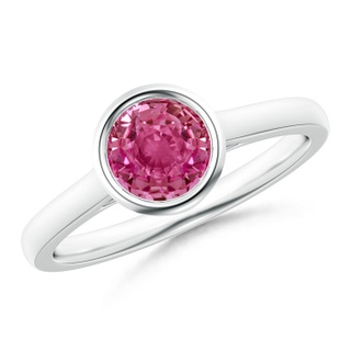 6mm AAAA Classic Bezel-Set Round Pink Sapphire Solitaire Ring in P950 Platinum