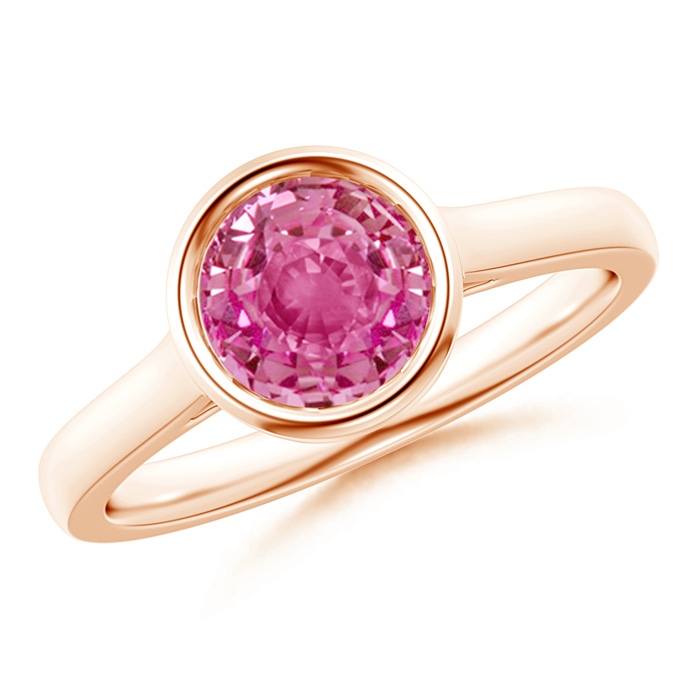 7mm AAA Classic Bezel-Set Round Pink Sapphire Solitaire Ring in Rose Gold 