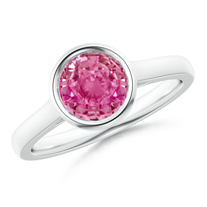 7mm AAA Classic Bezel-Set Round Pink Sapphire Solitaire Ring in White Gold 